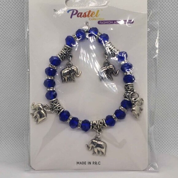 NEW Fashion accessory 5 Elephant Blue Beaded Bracelet - Picture 2 of 3